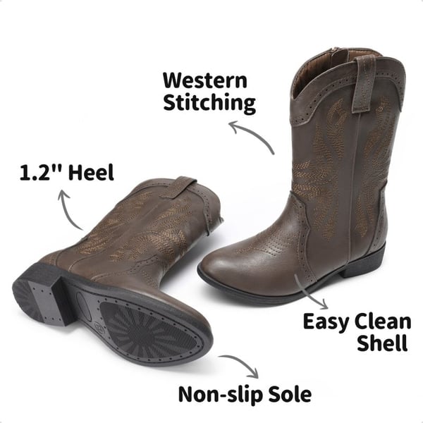 Kids Embroidery Western Cowboy Boots - BROWN - 2